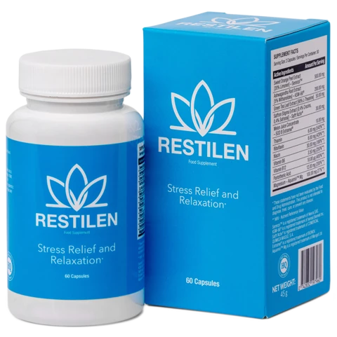 Flacone di Restilen: integratore naturale per stress, ansia e benessere mentale